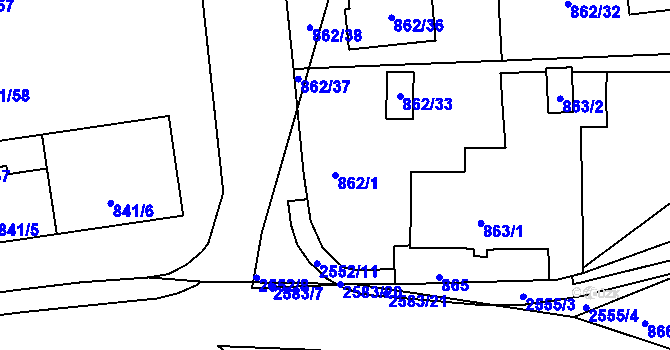 Parcela st. 862/1 v KÚ Hrabová, Katastrální mapa