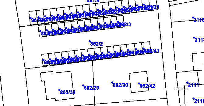 Parcela st. 862/19 v KÚ Hrabová, Katastrální mapa