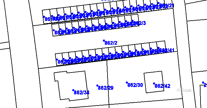 Parcela st. 862/21 v KÚ Hrabová, Katastrální mapa