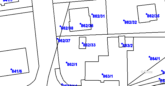 Parcela st. 862/33 v KÚ Hrabová, Katastrální mapa