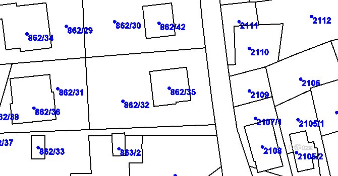 Parcela st. 862/35 v KÚ Hrabová, Katastrální mapa