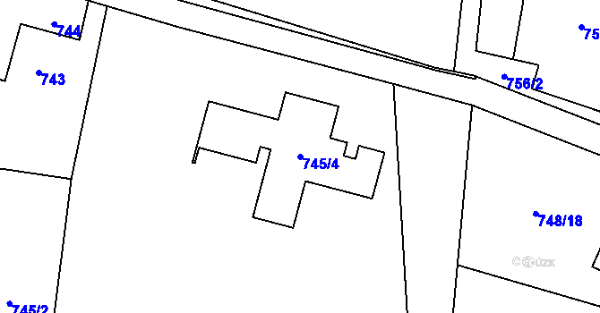 Parcela st. 745/4 v KÚ Hrabová, Katastrální mapa