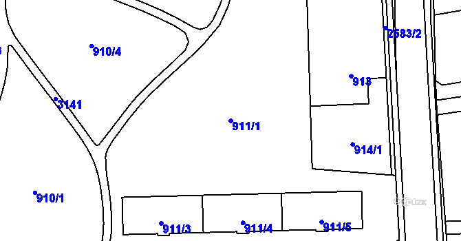 Parcela st. 911/1 v KÚ Hrabová, Katastrální mapa