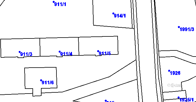 Parcela st. 911/5 v KÚ Hrabová, Katastrální mapa