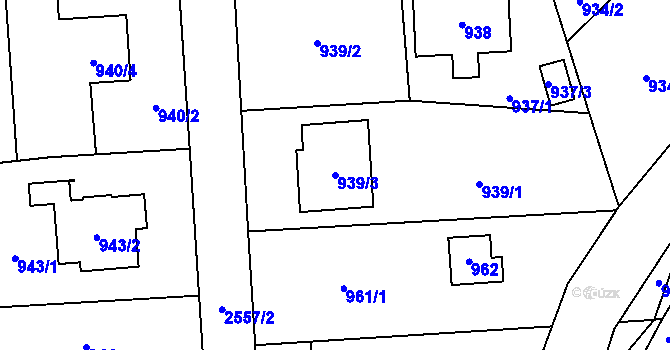 Parcela st. 939/3 v KÚ Hrabová, Katastrální mapa