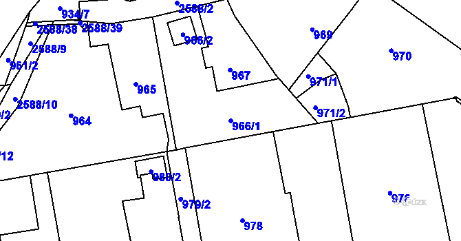 Parcela st. 966/1 v KÚ Hrabová, Katastrální mapa