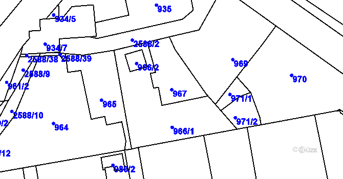 Parcela st. 967 v KÚ Hrabová, Katastrální mapa