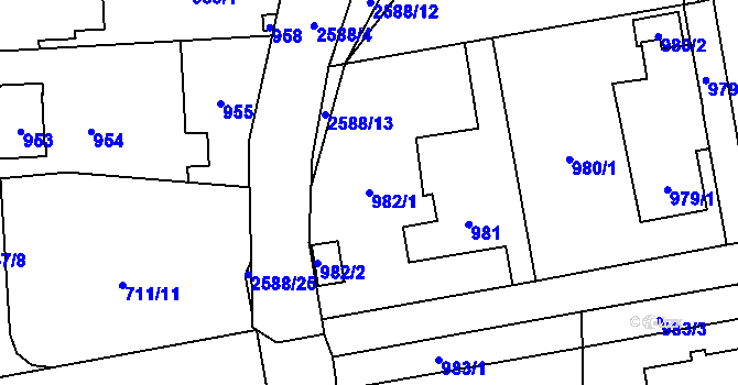 Parcela st. 982/1 v KÚ Hrabová, Katastrální mapa