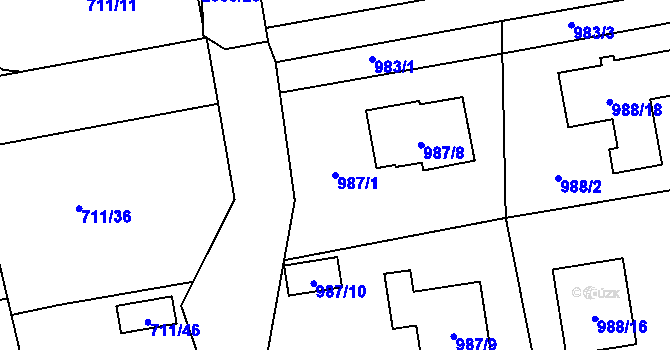 Parcela st. 987/1 v KÚ Hrabová, Katastrální mapa