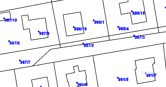 Parcela st. 987/2 v KÚ Hrabová, Katastrální mapa