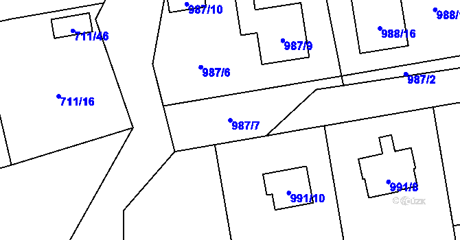 Parcela st. 987/7 v KÚ Hrabová, Katastrální mapa