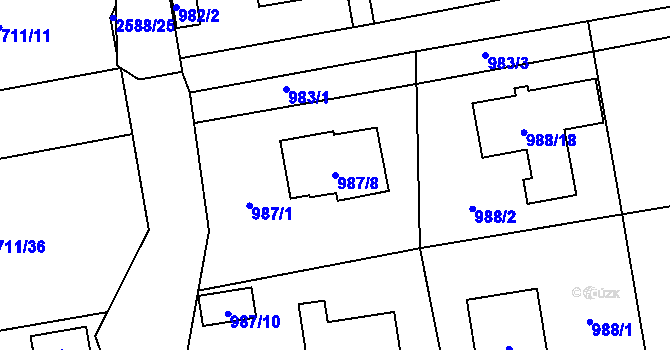 Parcela st. 987/8 v KÚ Hrabová, Katastrální mapa