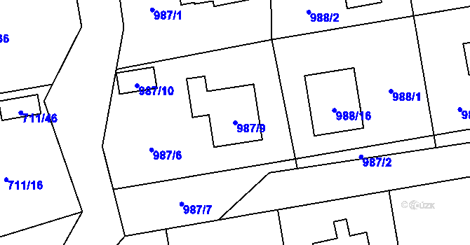Parcela st. 987/9 v KÚ Hrabová, Katastrální mapa
