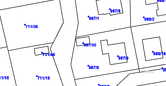 Parcela st. 987/10 v KÚ Hrabová, Katastrální mapa