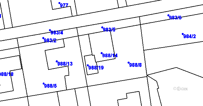 Parcela st. 988/14 v KÚ Hrabová, Katastrální mapa