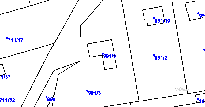 Parcela st. 991/9 v KÚ Hrabová, Katastrální mapa