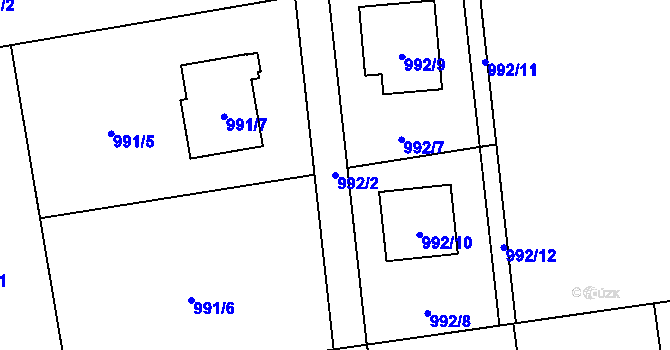 Parcela st. 992/2 v KÚ Hrabová, Katastrální mapa