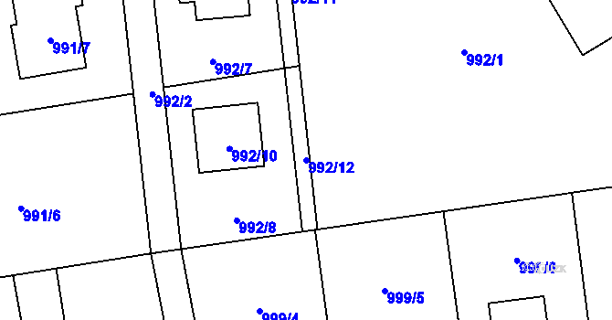 Parcela st. 992/12 v KÚ Hrabová, Katastrální mapa
