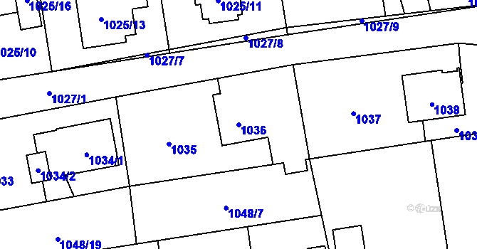 Parcela st. 1036 v KÚ Hrabová, Katastrální mapa