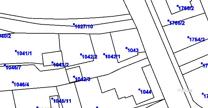 Parcela st. 1042/1 v KÚ Hrabová, Katastrální mapa