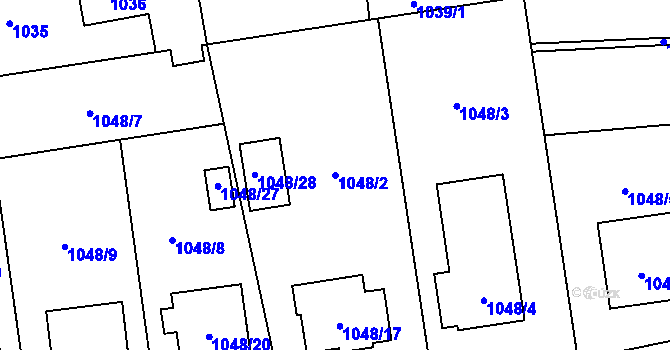 Parcela st. 1048/2 v KÚ Hrabová, Katastrální mapa