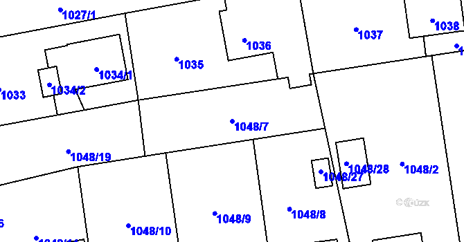 Parcela st. 1048/7 v KÚ Hrabová, Katastrální mapa