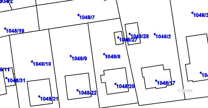 Parcela st. 1048/8 v KÚ Hrabová, Katastrální mapa