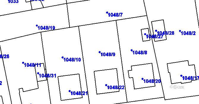 Parcela st. 1048/9 v KÚ Hrabová, Katastrální mapa