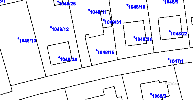 Parcela st. 1048/16 v KÚ Hrabová, Katastrální mapa