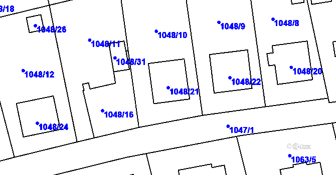 Parcela st. 1048/21 v KÚ Hrabová, Katastrální mapa