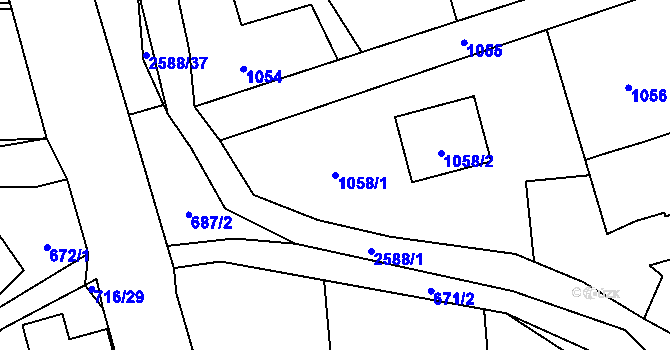 Parcela st. 1058/1 v KÚ Hrabová, Katastrální mapa