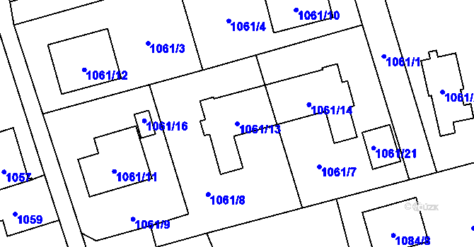 Parcela st. 1061/13 v KÚ Hrabová, Katastrální mapa