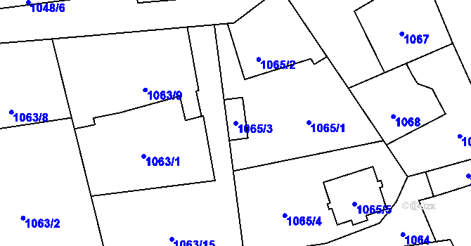Parcela st. 1065/3 v KÚ Hrabová, Katastrální mapa