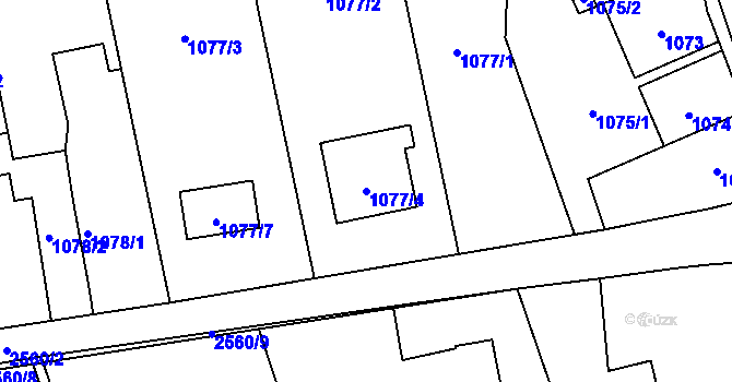 Parcela st. 1077/4 v KÚ Hrabová, Katastrální mapa
