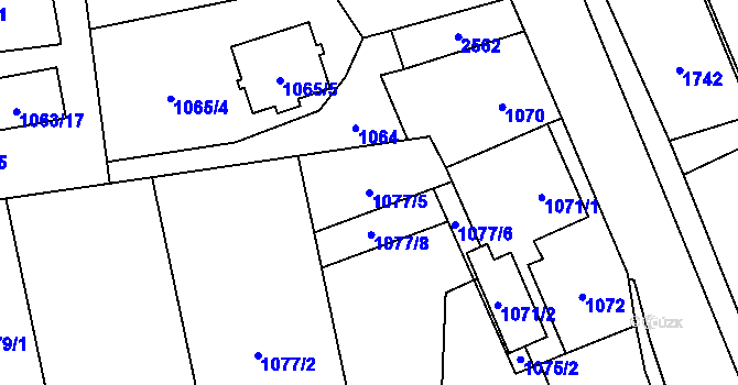Parcela st. 1077/5 v KÚ Hrabová, Katastrální mapa