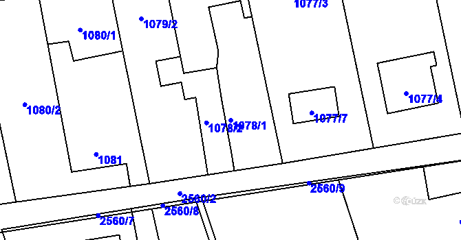 Parcela st. 1078/1 v KÚ Hrabová, Katastrální mapa
