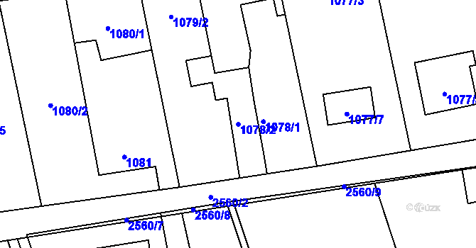 Parcela st. 1078/2 v KÚ Hrabová, Katastrální mapa