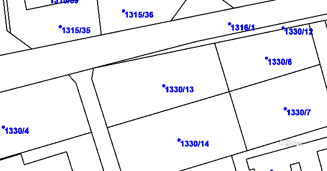 Parcela st. 1330/13 v KÚ Hrabová, Katastrální mapa