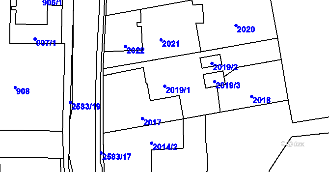 Parcela st. 2019/1 v KÚ Hrabová, Katastrální mapa
