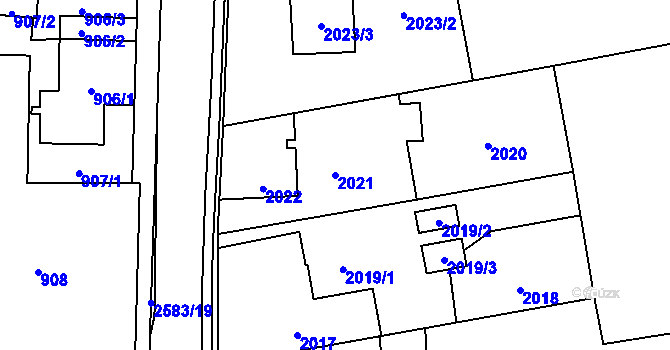 Parcela st. 2021 v KÚ Hrabová, Katastrální mapa