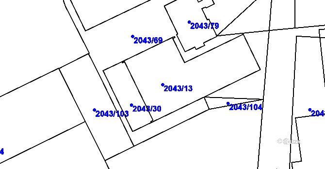 Parcela st. 2043/13 v KÚ Hrabová, Katastrální mapa