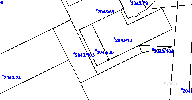 Parcela st. 2043/30 v KÚ Hrabová, Katastrální mapa