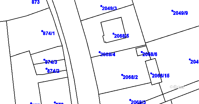 Parcela st. 2068/4 v KÚ Hrabová, Katastrální mapa