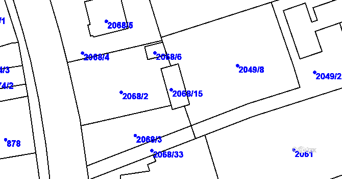 Parcela st. 2068/15 v KÚ Hrabová, Katastrální mapa