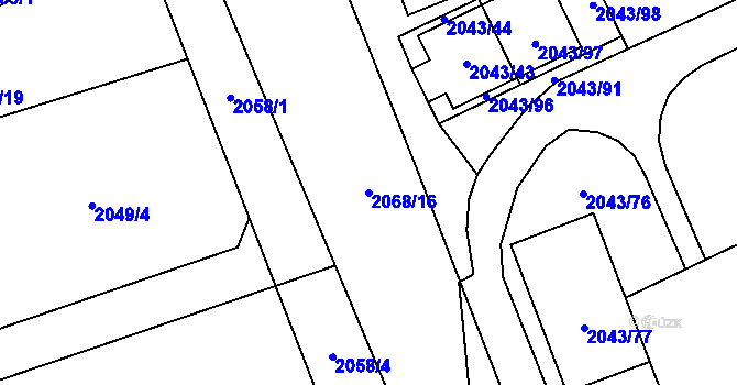 Parcela st. 2068/16 v KÚ Hrabová, Katastrální mapa