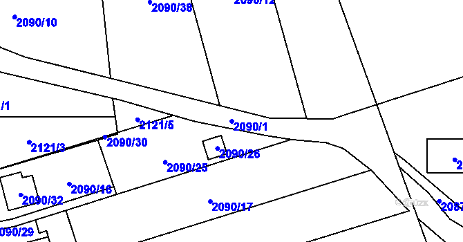 Parcela st. 2090/1 v KÚ Hrabová, Katastrální mapa