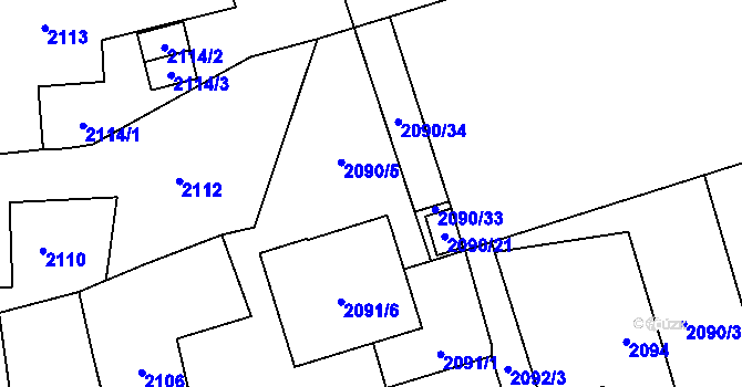Parcela st. 2090/2 v KÚ Hrabová, Katastrální mapa