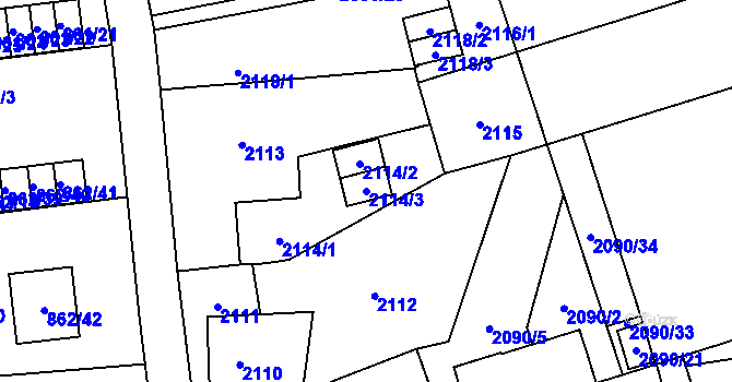 Parcela st. 2114/3 v KÚ Hrabová, Katastrální mapa
