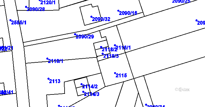 Parcela st. 2118/3 v KÚ Hrabová, Katastrální mapa
