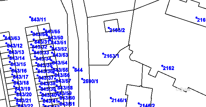 Parcela st. 2163/1 v KÚ Hrabová, Katastrální mapa